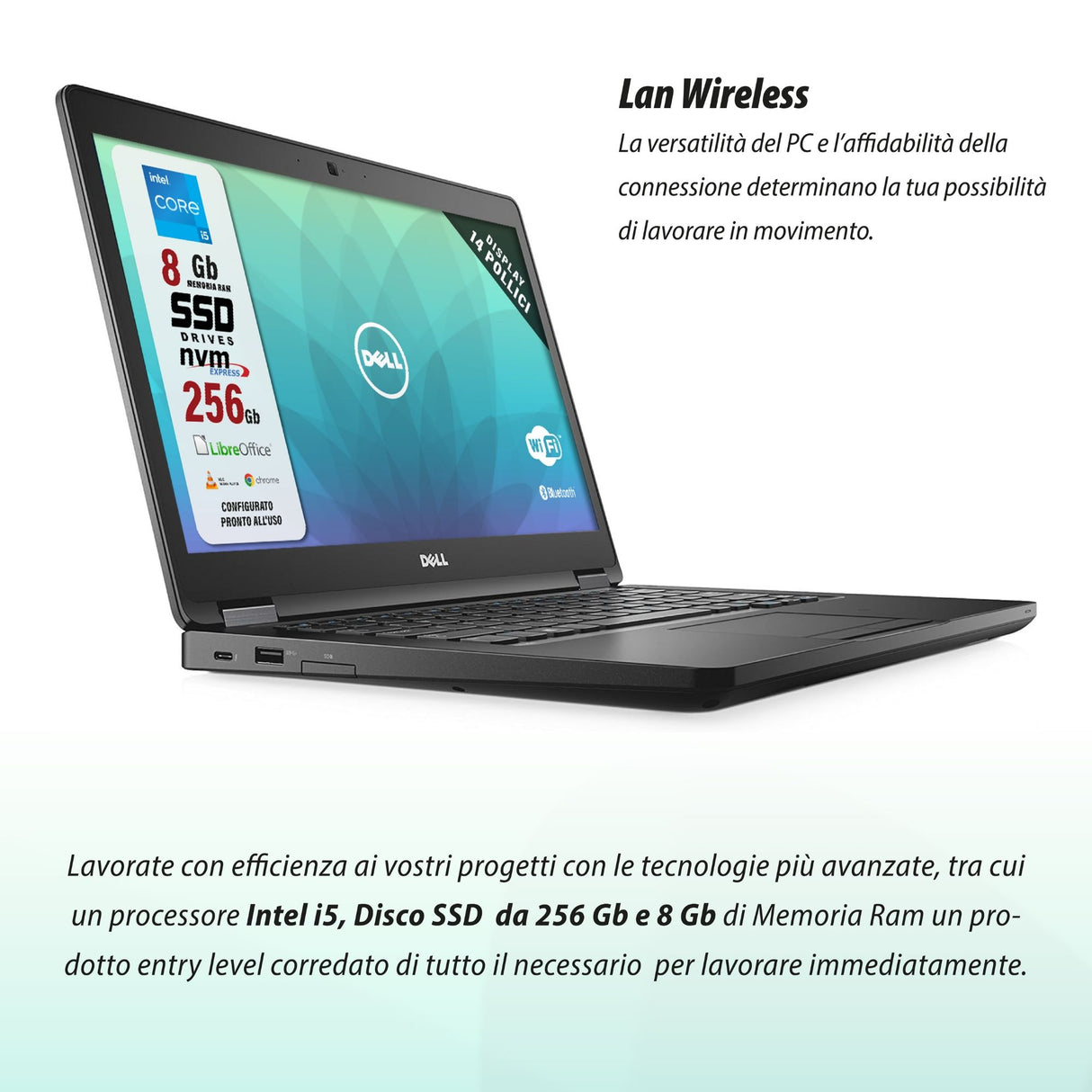 Notebook Pc Portatile Dell Latitude 5480 i5-6300U 14" Ram 8 GB 256 GB SSD Win 10 Pro