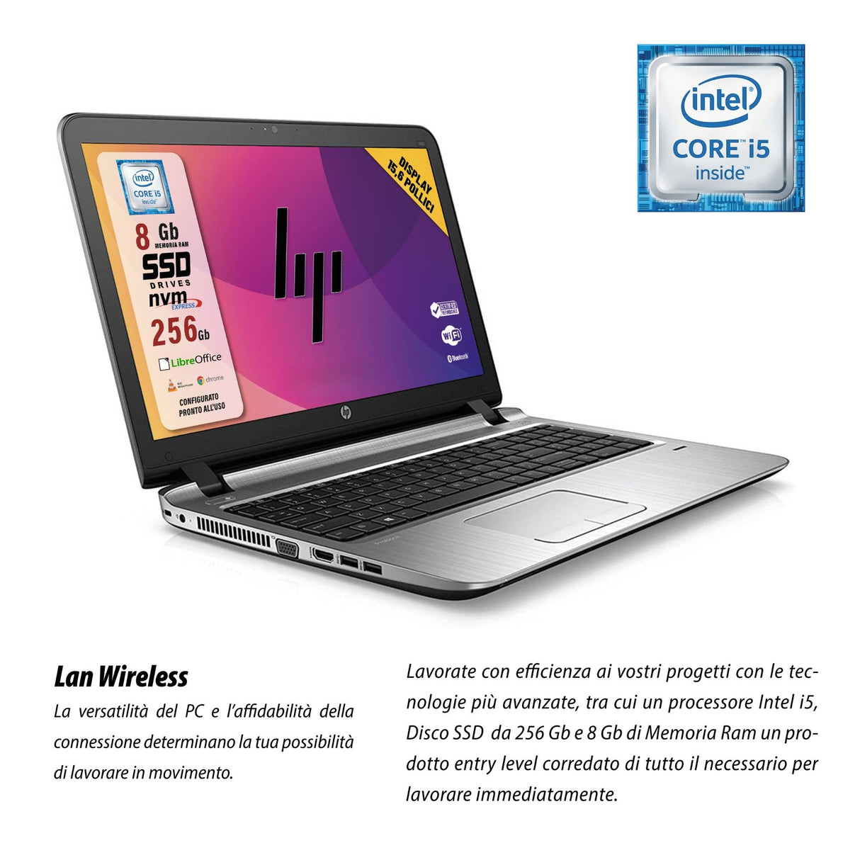 Notebook Pc Portatile HP Probook 450 G3 i5-6200U Ram 8GB 256GB SSD 15,6" Win 10 Pro