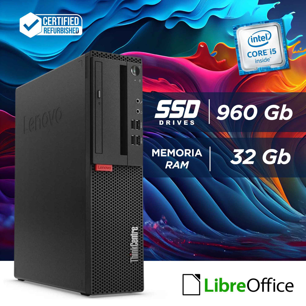 PC Computer Desktop Fisso Lenovo M910s SFF I5-6500 Ram 32Gb SSD 1000Gb + Monitor 24" FHD + Mouse +Tastiera