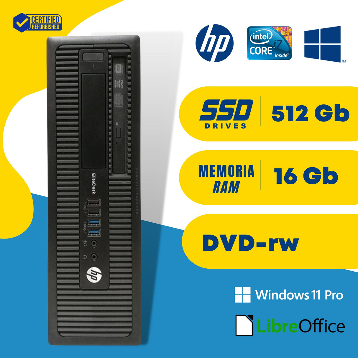 PC Computer Desktop Fisso HP 800/600 G1 SFF i7-47x0 Ram 16GB SSD 512GB Win 10 Pro