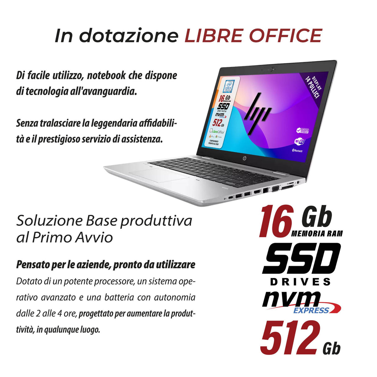 Notebook Pc Portatile HP Probook 640 G4 i5-8250 14,1" Ram 16Gb 512Gb SSD Win 10 Pro