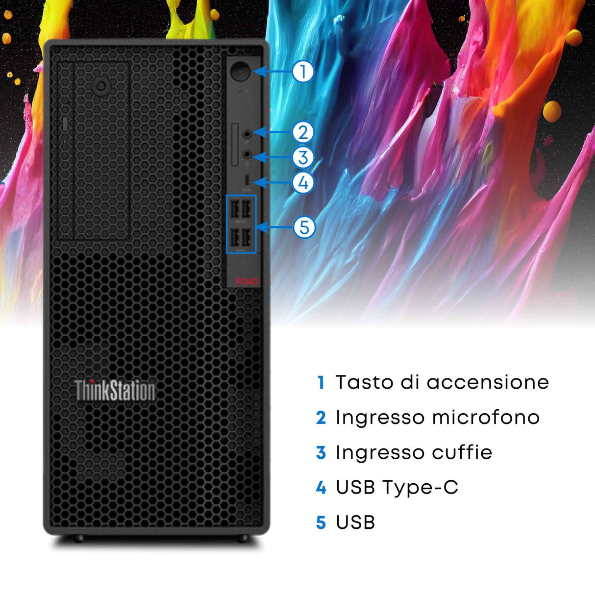 NJQ - POSTAZIONE COMPLETA LENOVO P340 I5 10Th Ram 8Gb SSD 256Gb GPU P400 2Gb + MONITOR 24" FHD + Mouse Tastiera