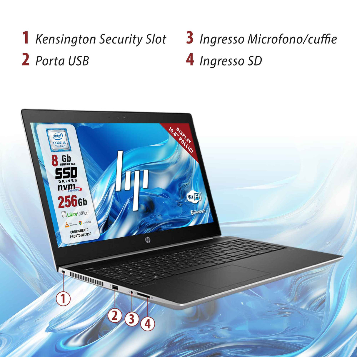 Notebook Pc Portatile HP Probook 450 G5 i5-7200U 15,6" Ram 8GB SSD 256GB Win 10 Pro