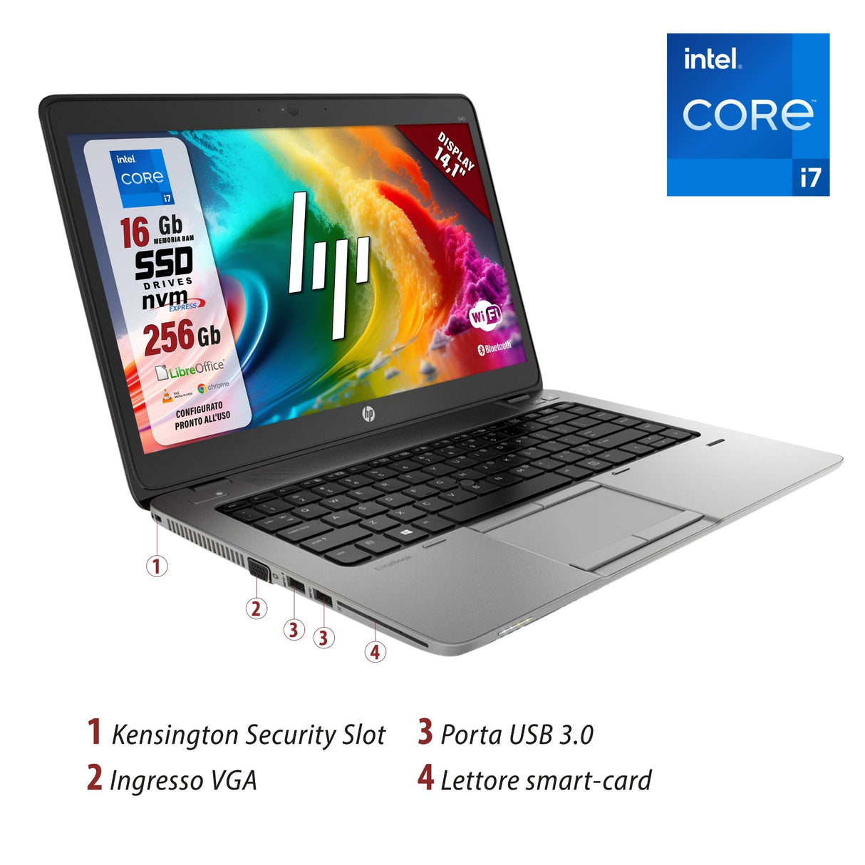 Notebook Pc Portatile HP Elitebook 840 G2 14,1" i7-5600U Ram 16GB 256Gb SSD Win 10 Pro