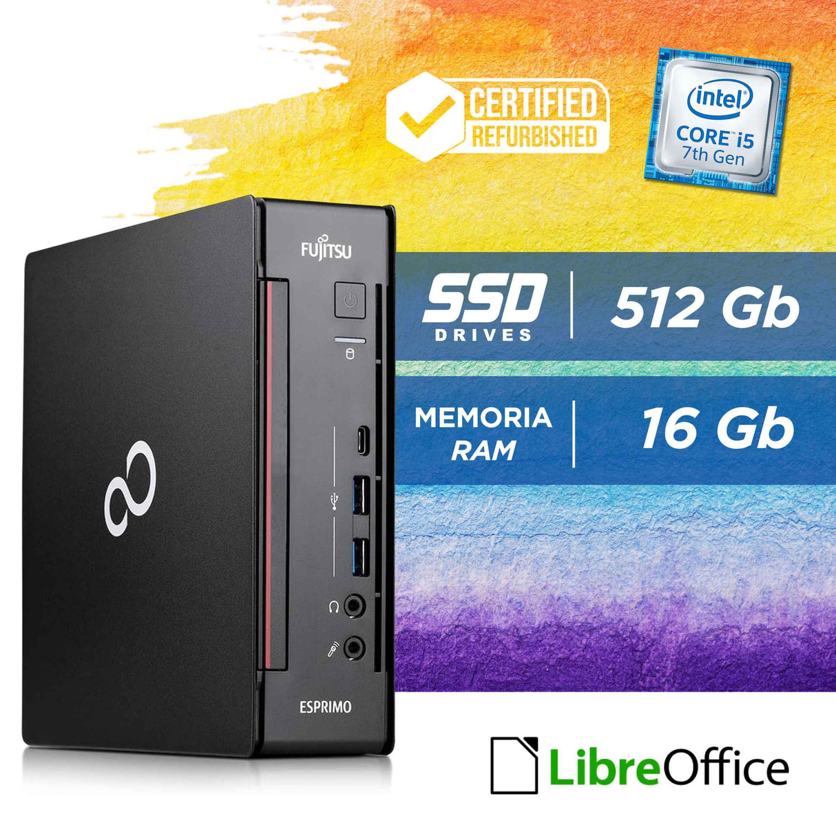 Pc Computer Desktop Fisso Fujitsu Q556 Mini i5-7500T Ram 16Gb SSD 512Gb Win 10 Pro Libre