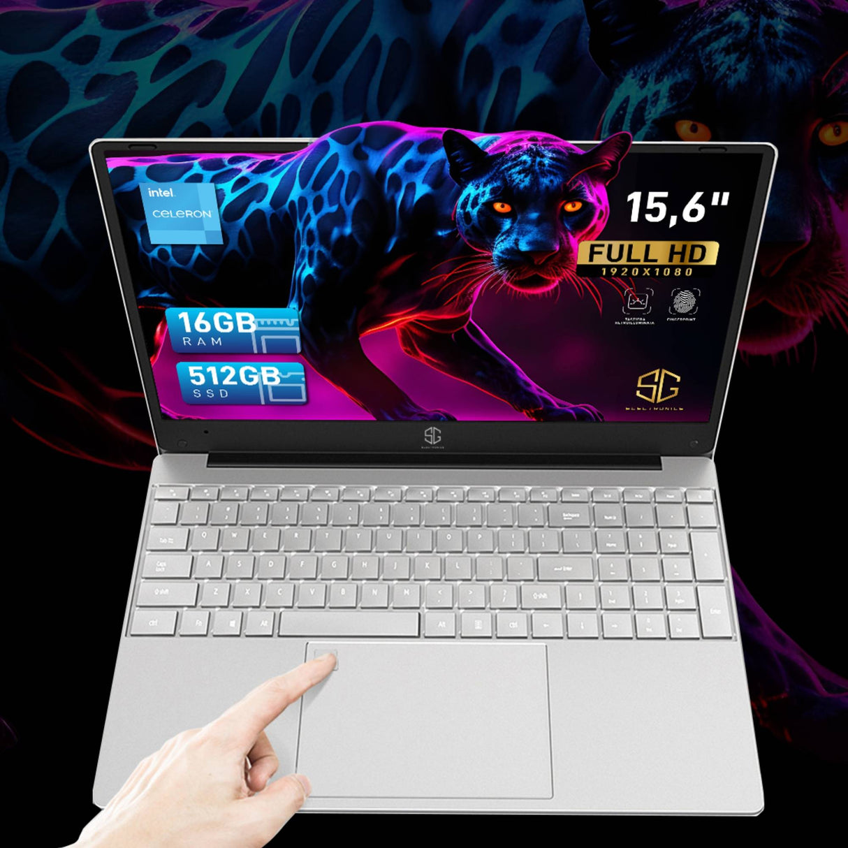 Notebook Pc Portatile SG Computer Intel N5095 15,6" Ram 16Gb SSD 512Gb Win 11 ProTastiera Retroilluminata Lettore Impronta Digitale