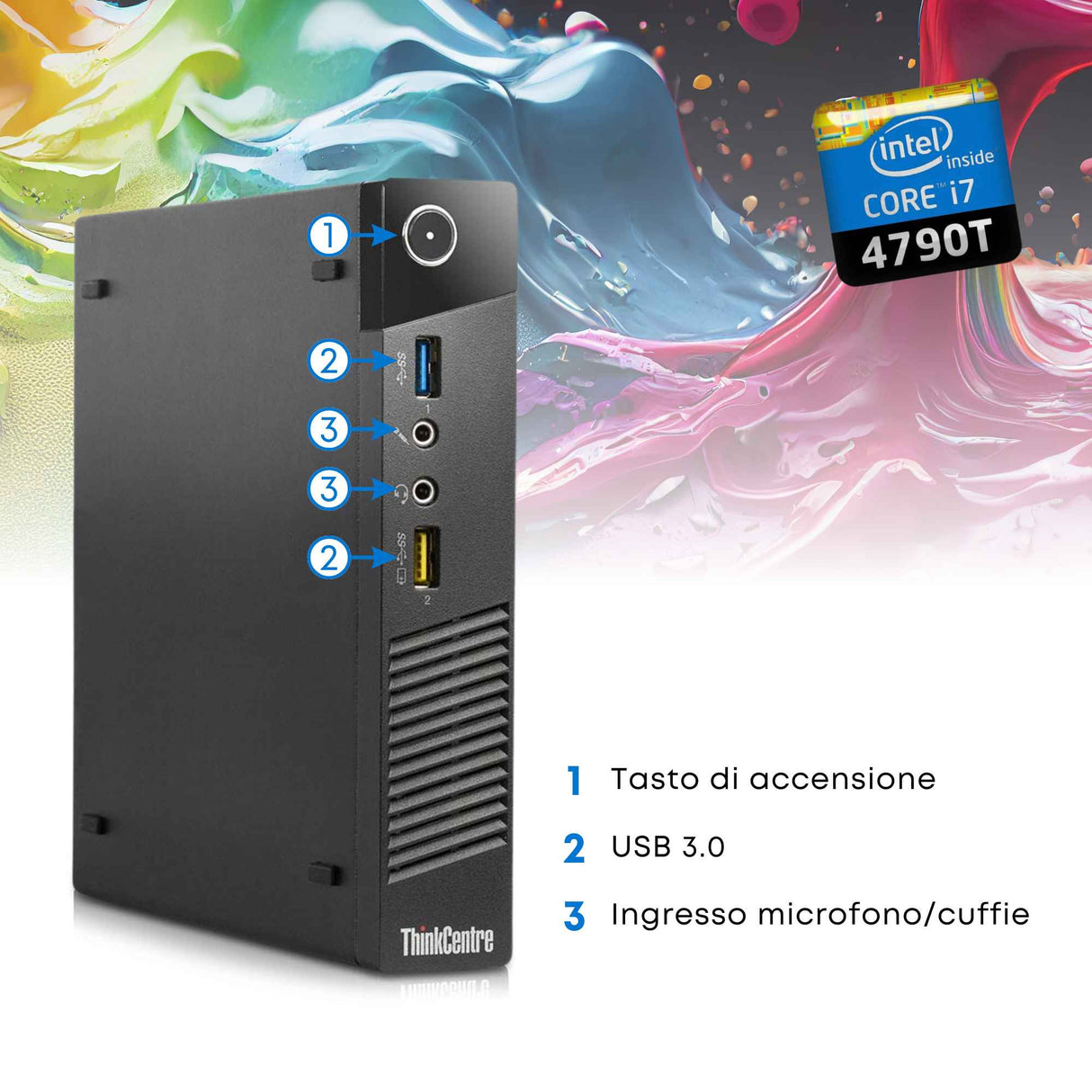 Pc Computer Desktop Fisso Lenovo M73/M93 Tiny i7-4790T Ram 8Gb SSD 256Gb Win 10 Pro