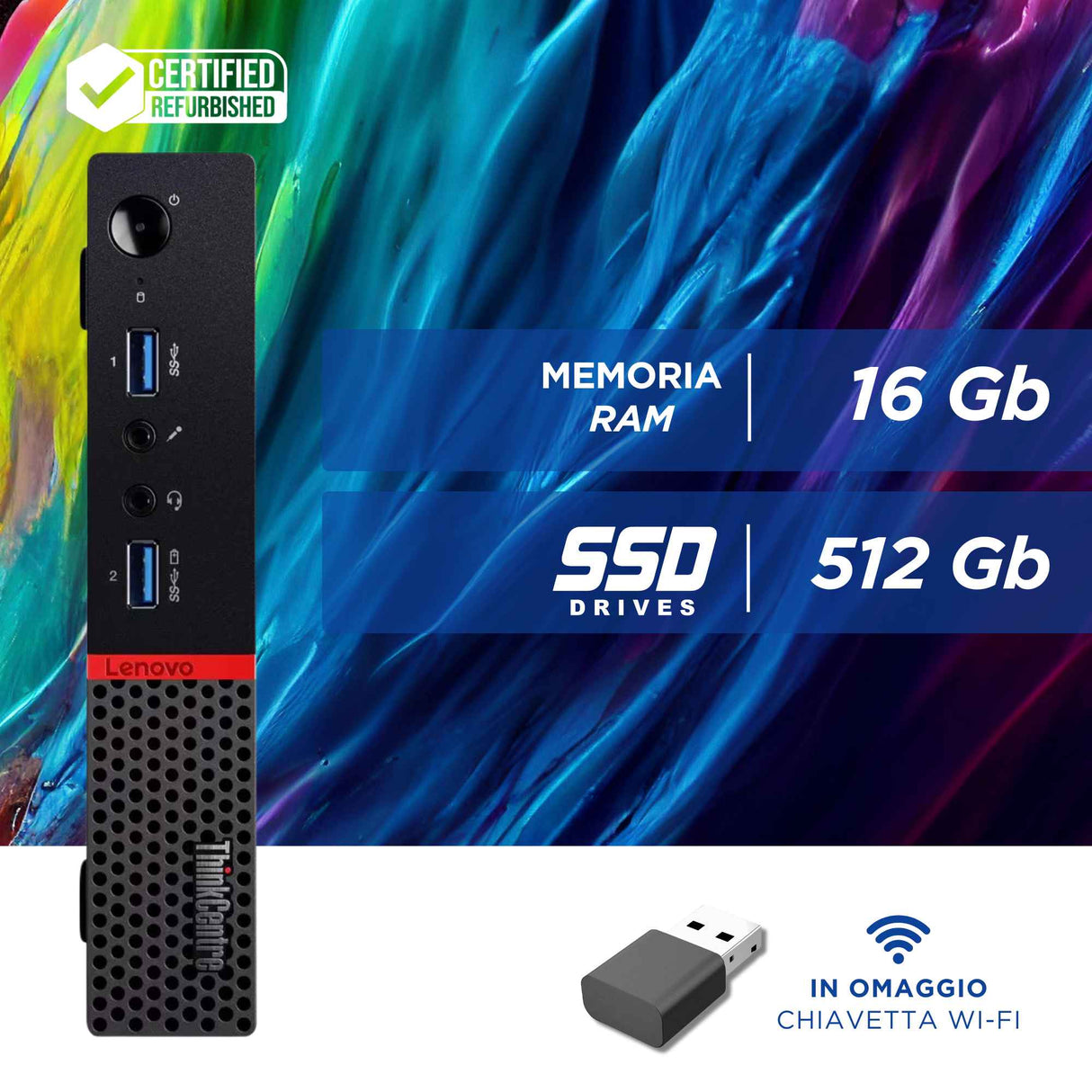 PC Computer Desktop Fisso Lenovo M900 Tiny i5-6600 Ram 16GB SSD 512GB Win 10 Pro Libre