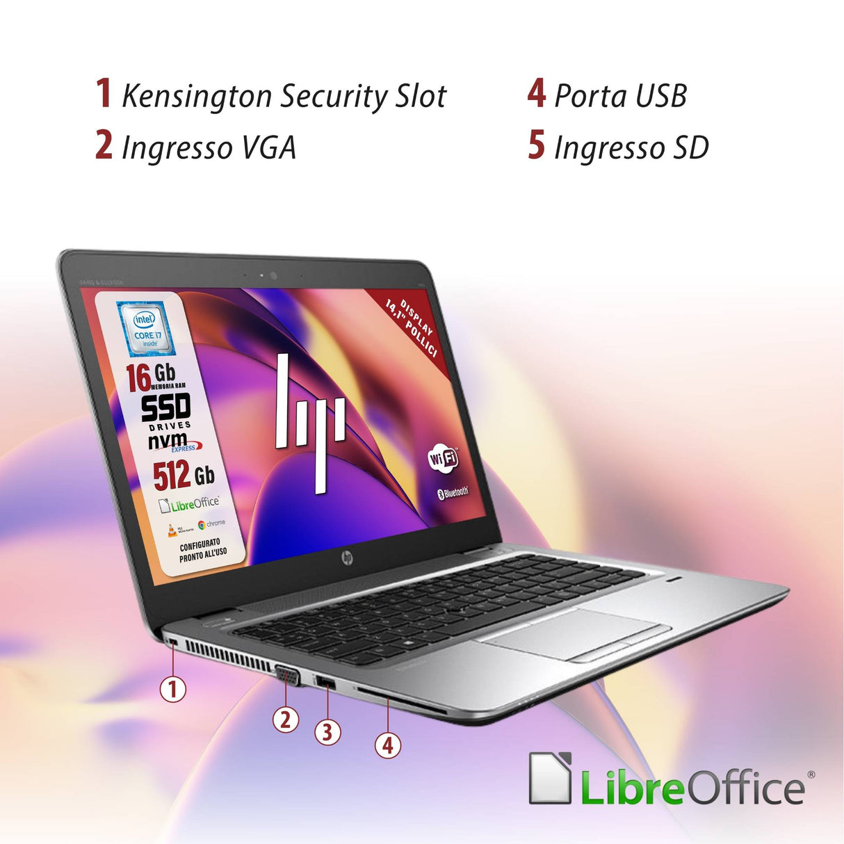 Notebook Pc Portatile HP Elitebook 840 G3 i7-6600u Ram 16Gb 512Gb SSD Win 10 Pro