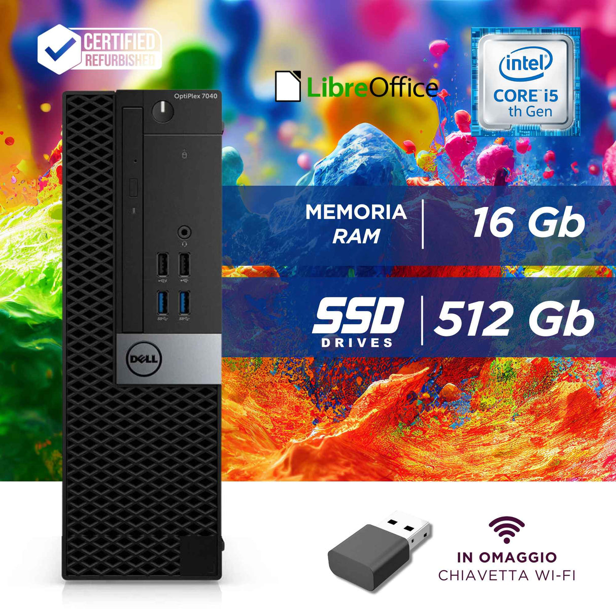 PC Computer Desktop Fisso Dell 7040 SFF i5-6600 Ram 16GB SSD 512GB Win 10 Pro