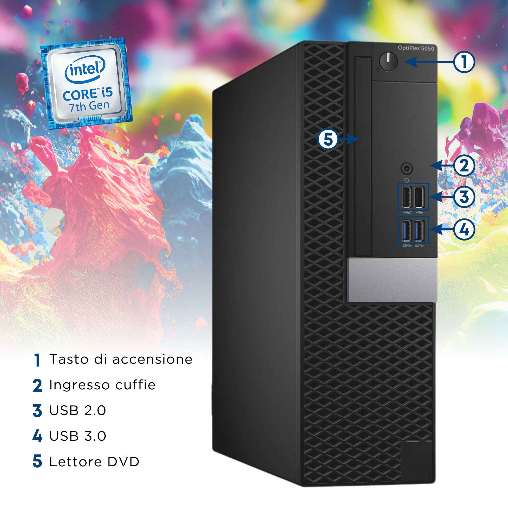 PC Computer Desktop Fisso Dell SFF i5-7500 Ram 32GB SSD 1TB Win 10 Pro Monitor 24" FHD + Mouse + Tastiera