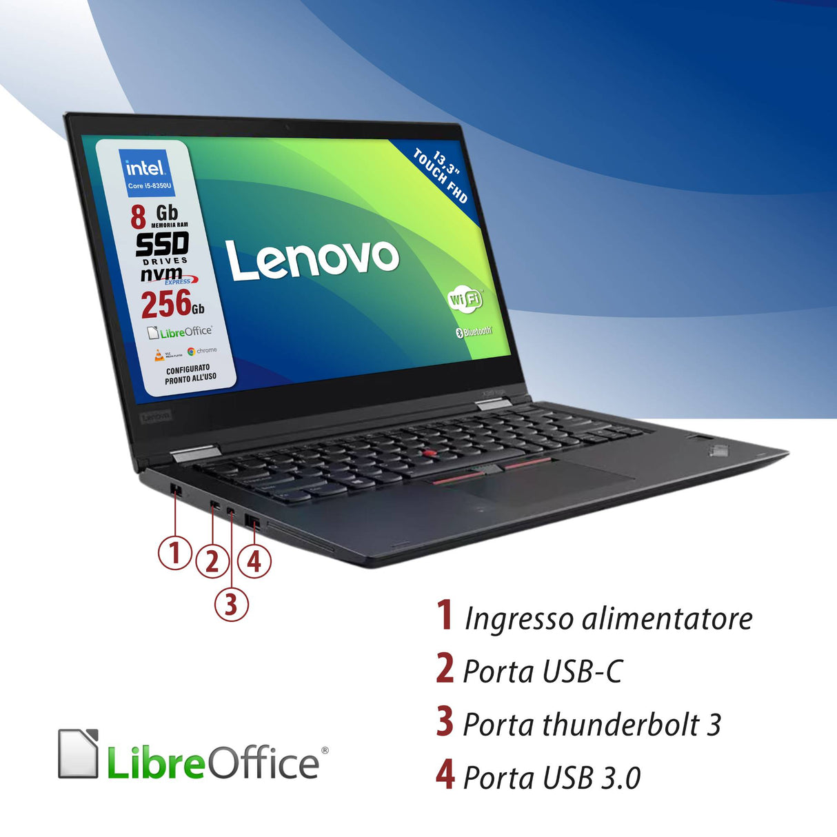 Notebook Pc Portatile Lenovo ThinkPad Yoga X380 i5-8350U 13,3" Ram 8GB 256GB SSD Win 11 Pro