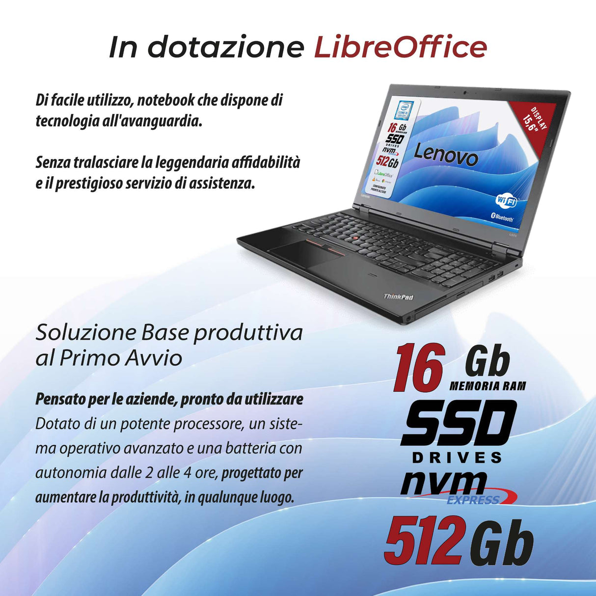 Notebook Pc Portatile Lenovo ThinkPad L570 i5-7200U 15,6" Ram 16GB 512GB SSD Win 10 Pro