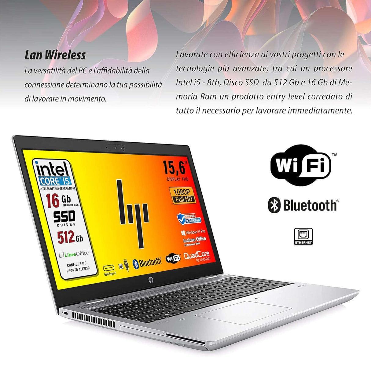 Notebook Pc Portatile HP Probook 650 G4 i5-8350 15,6" Ram 16GB 512GB SSD Win 11 Pro