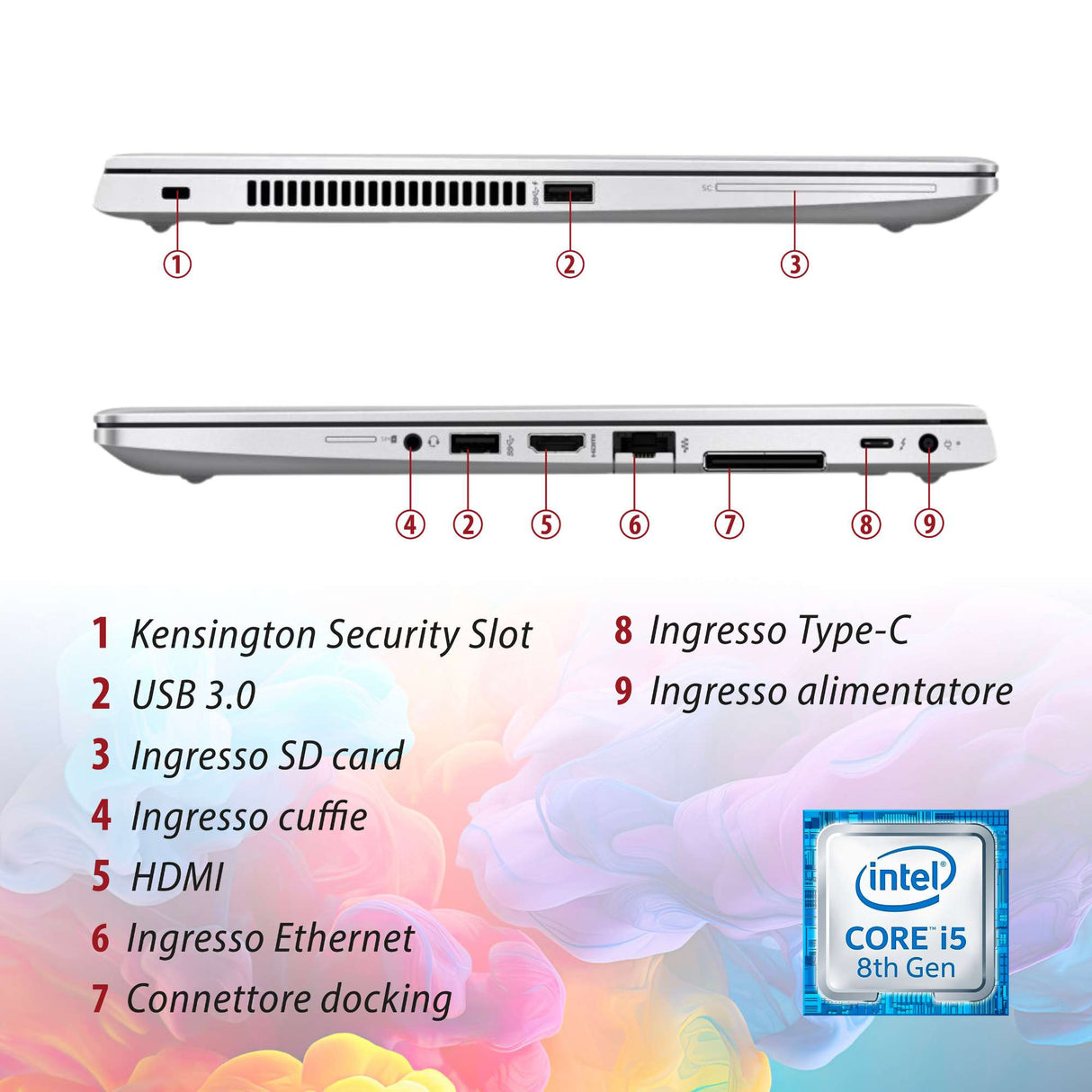 Notebook Pc Portatile HP Elitebook 830 G5 i5-8365U 13,3" Ram 8Gb 256Gb SSD Win 11 Pro