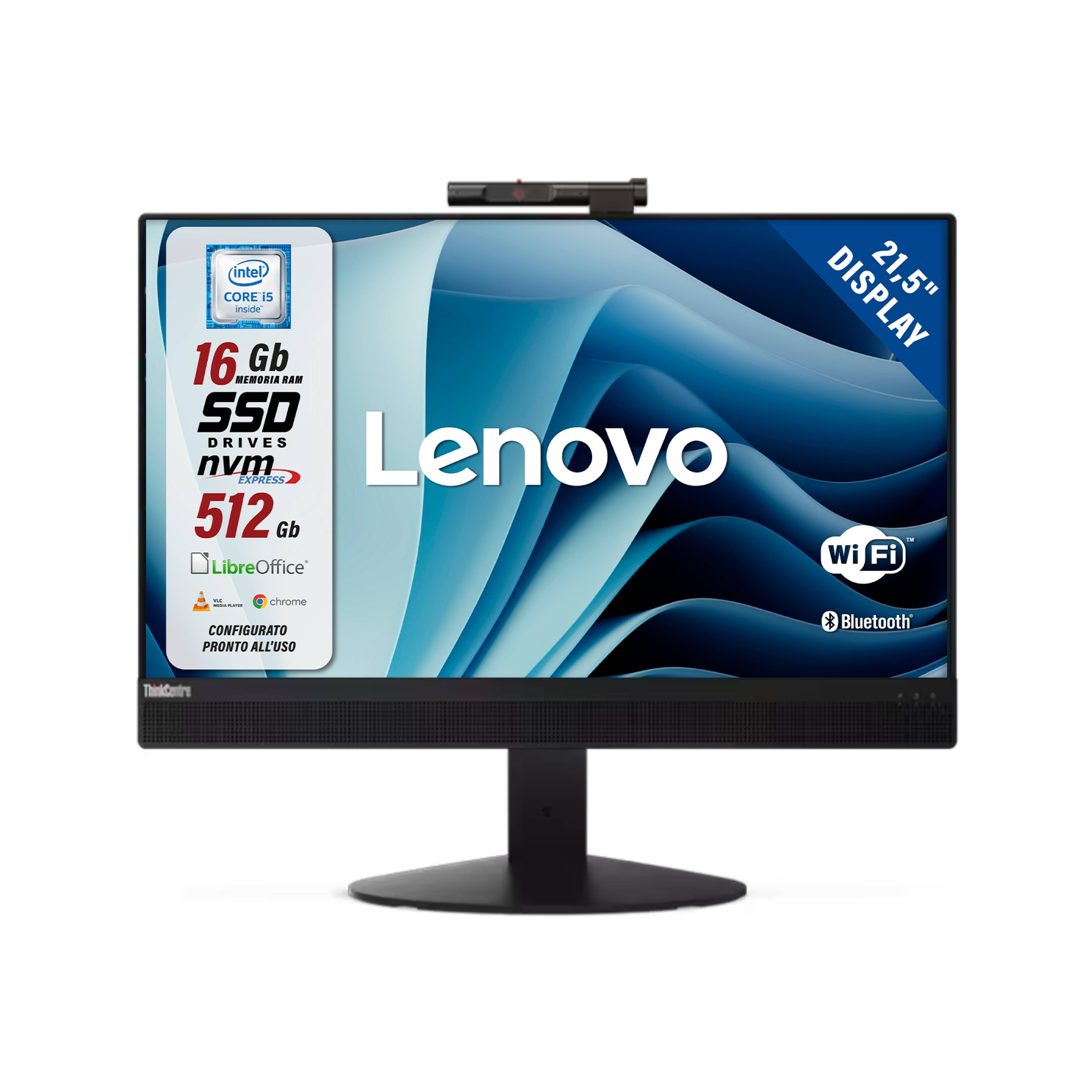 PC Computer Desktop Fisso  PC Computer Desktop Fisso Lenovo M820Z All In One i5-8500 21,5"  Ram16GB SSD 512GB  Win 11 Pro FHD Borderless