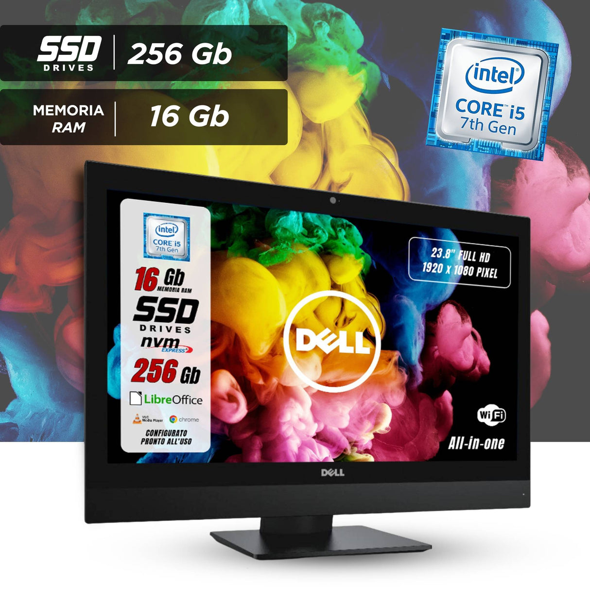 PC Computer Desktop Fisso Dell 7450 All in one i5-7500 23.8" Ram 16Gb SSD 256 Win 10 Pro