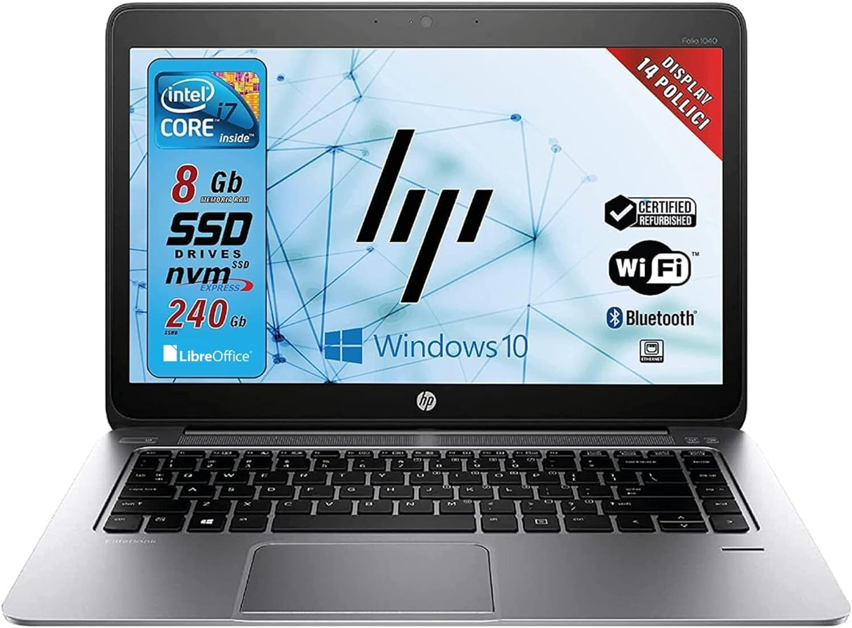 Notebook PC Portatile HP Elitebook 1040 Folio G1 i7-4600U 14,1" Ram 8Gb SSD 256Gb Win 10 Pro