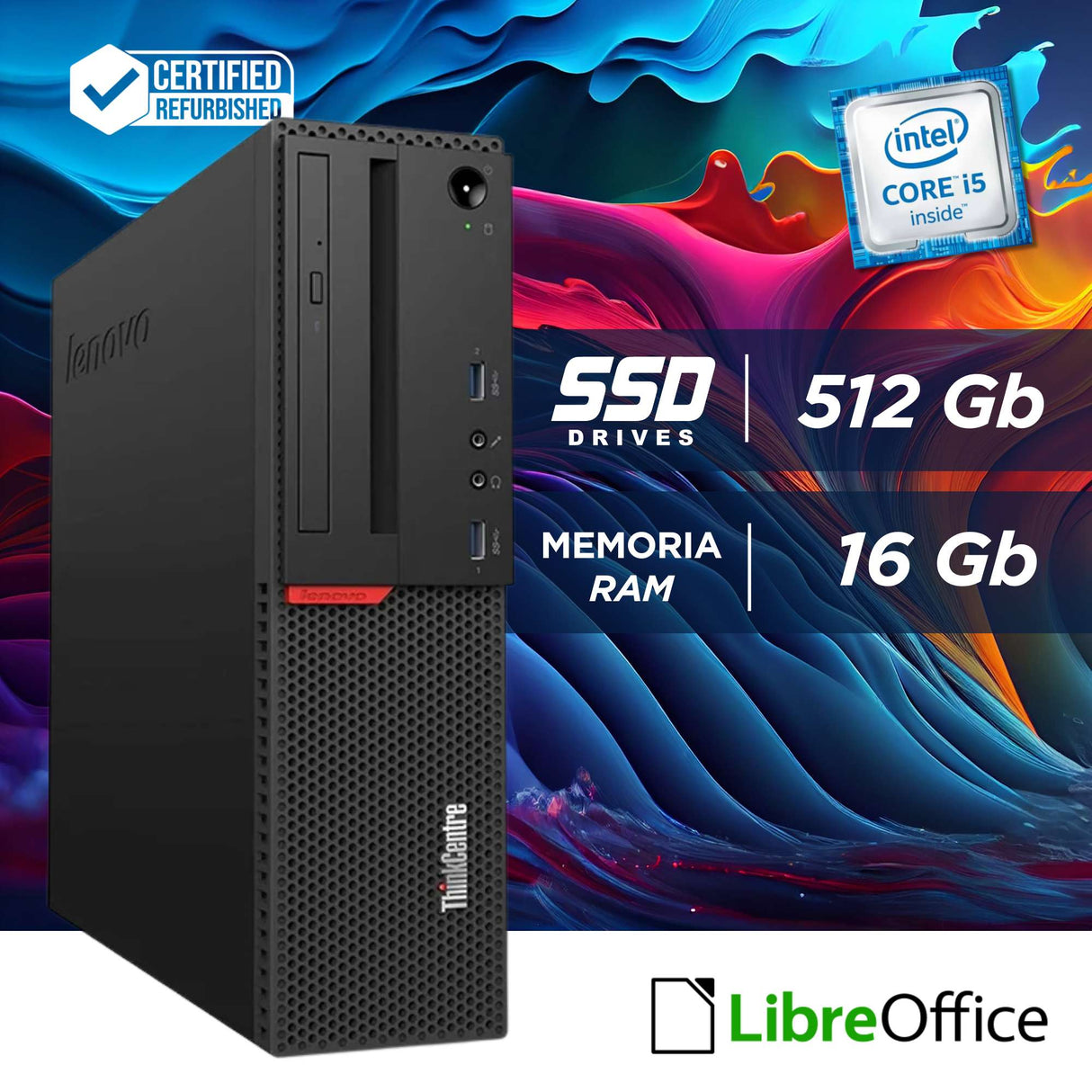 PC Computer Desktop Fisso Lenovo M800 SFF Core i5-6500 Ram 16GB SSD 512GB Win 10 Pro + Monitor 24" FHD + Mouse + Tastiera