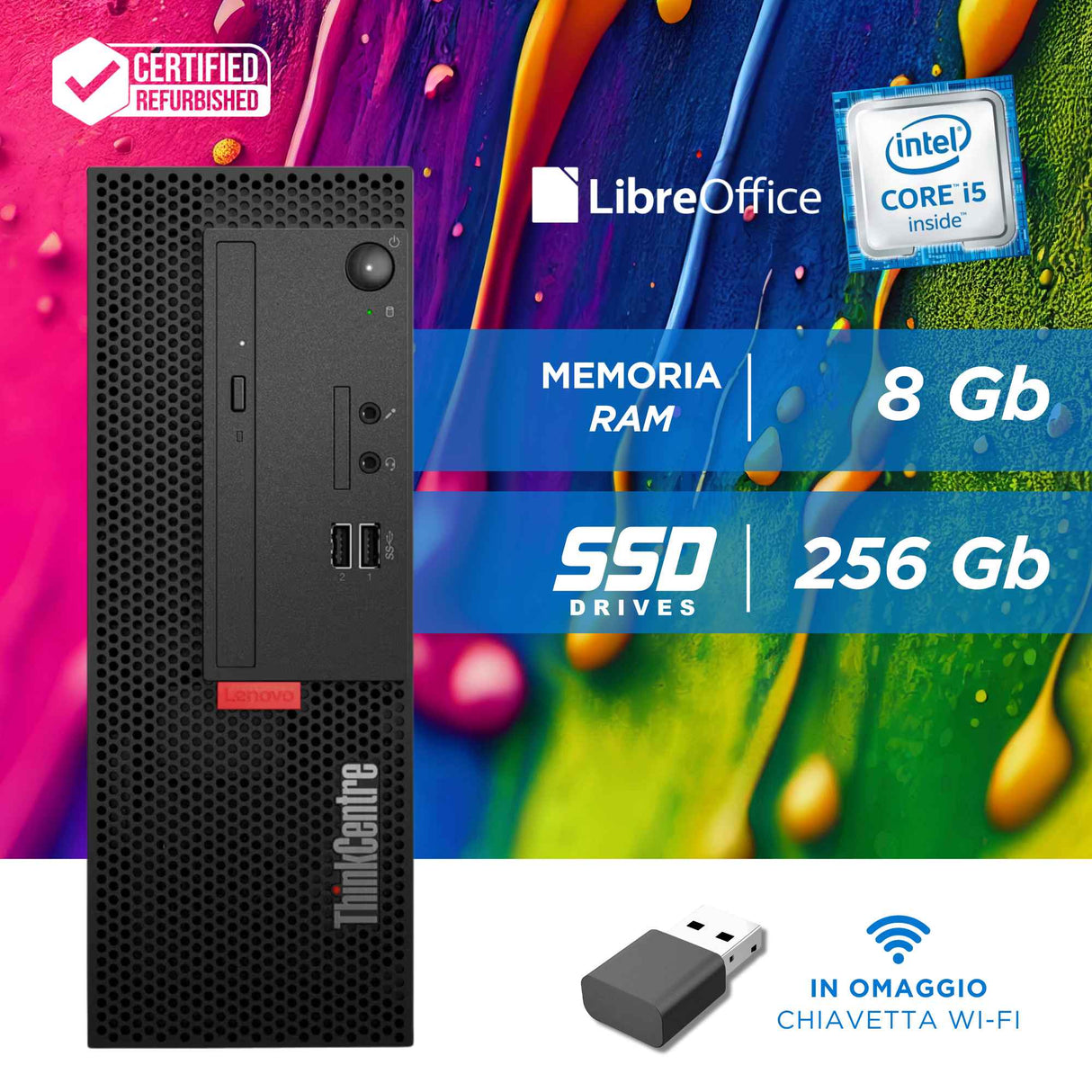 S0R - Lenovo M710e SFF i5-6500 Ram 8GB SSD 256GB Win10 Libre