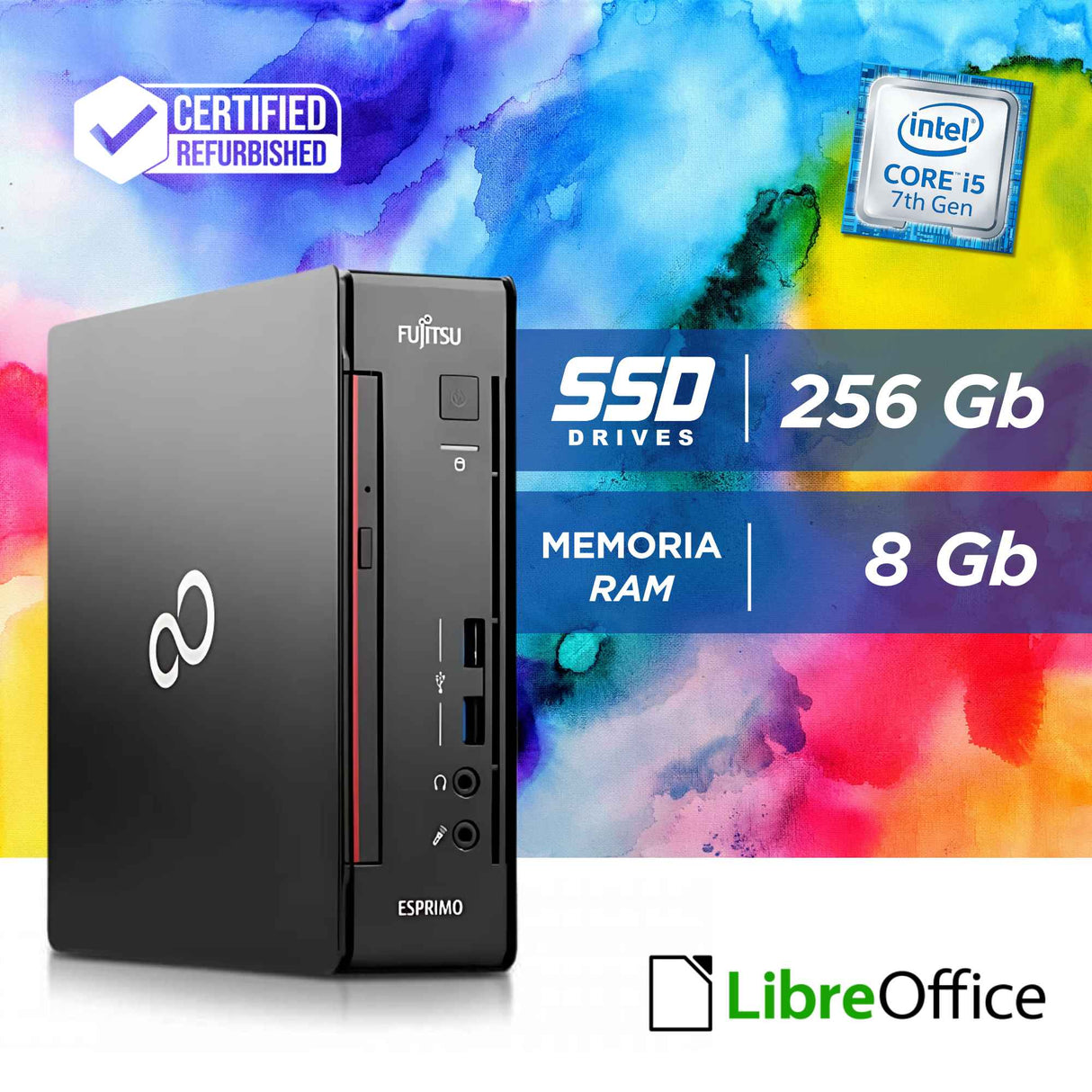 Pc Computer Desktop Fisso Fujitsu Q556 Mini i5-7500T Ram 8Gb SSD 256Gb Win 10 Pro Libre