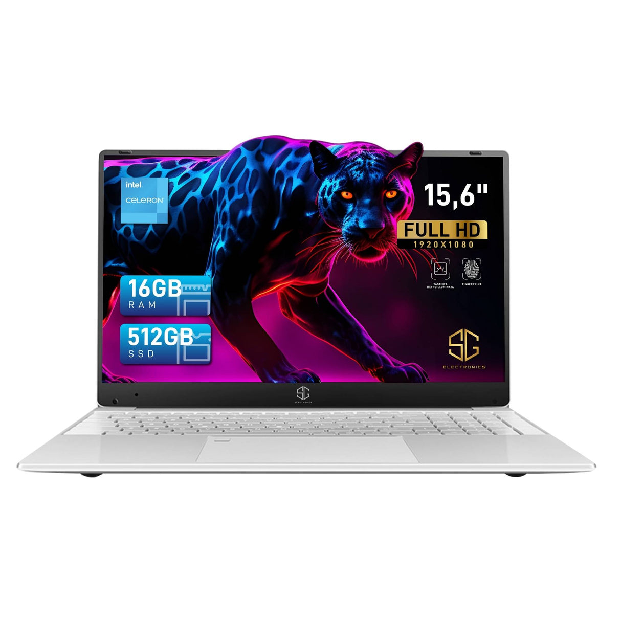 Notebook Pc Portatile SG Computer Intel N5095 15,6" Ram 16Gb SSD 512Gb Win 11 ProTastiera Retroilluminata Lettore Impronta Digitale