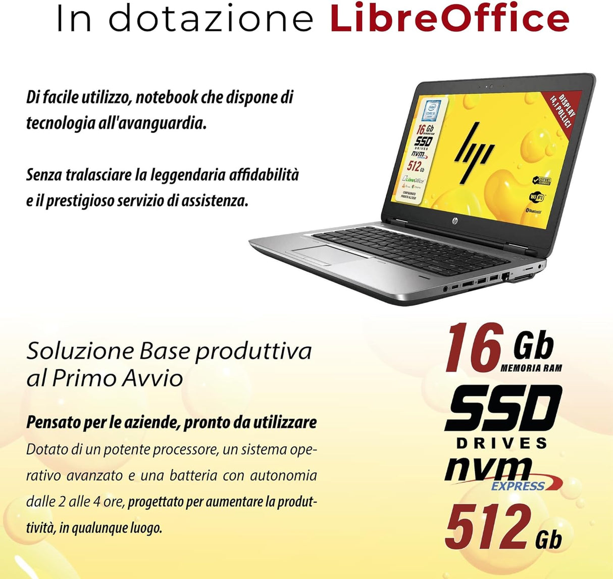 Notebook Pc Portatile HP Probook 640 G2 i5-6200U 14,1" Ram 16GB 512GB SSD Win 10 Pro