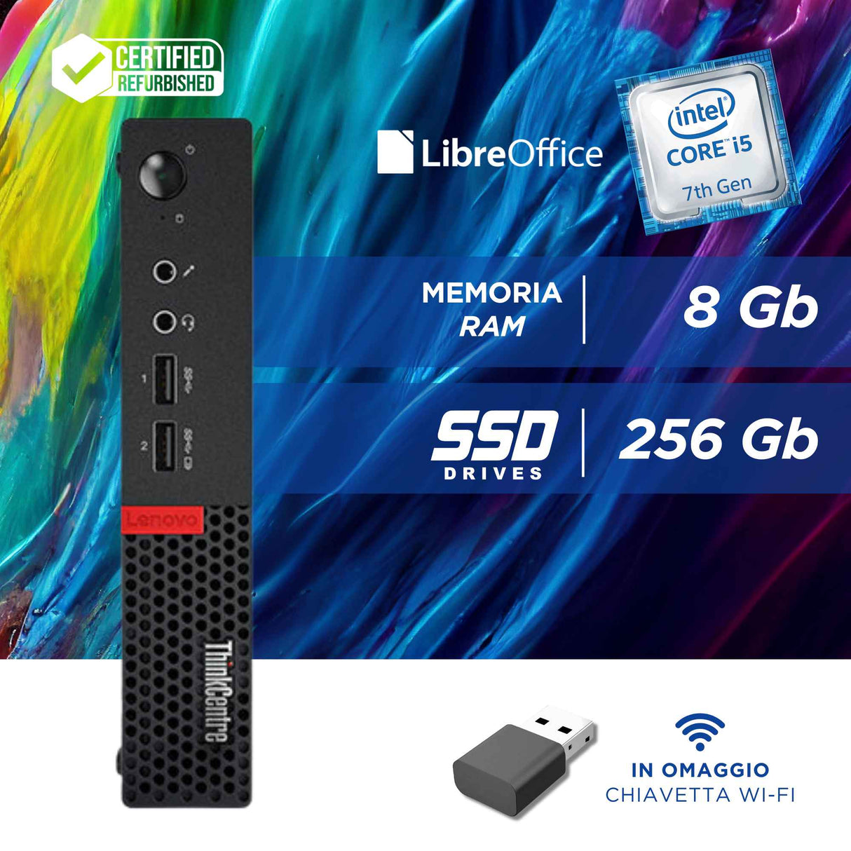 PC Computer Desktop Fisso Lenovo M910Q Tiny i5-7Th Ram 8GB SSD 256GB Win 10 Pro Libre