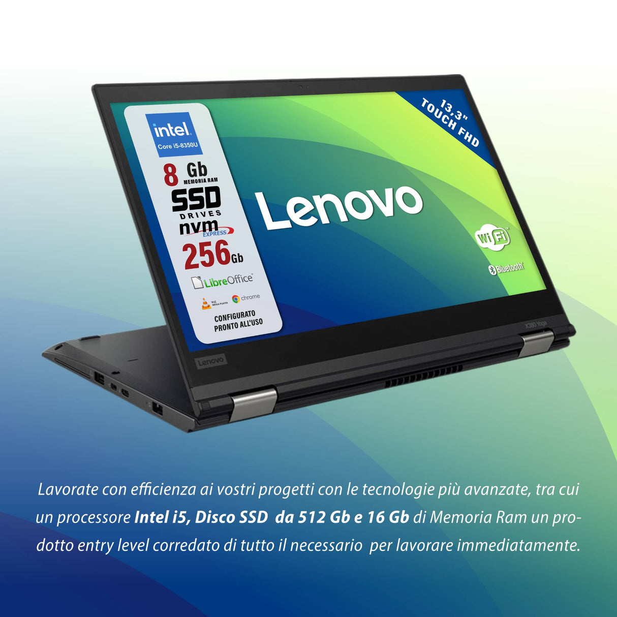 Notebook Pc Portatile Lenovo ThinkPad Yoga X380 i5-8350U 13,3" Ram 8GB 256GB SSD Win 11 Pro