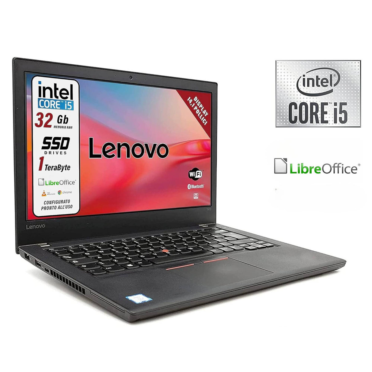 Notebook Pc Portatile Lenovo ThinkPad T470 i5-6200U 14" Ram 32GB SSD 1TB Win 10 Pro