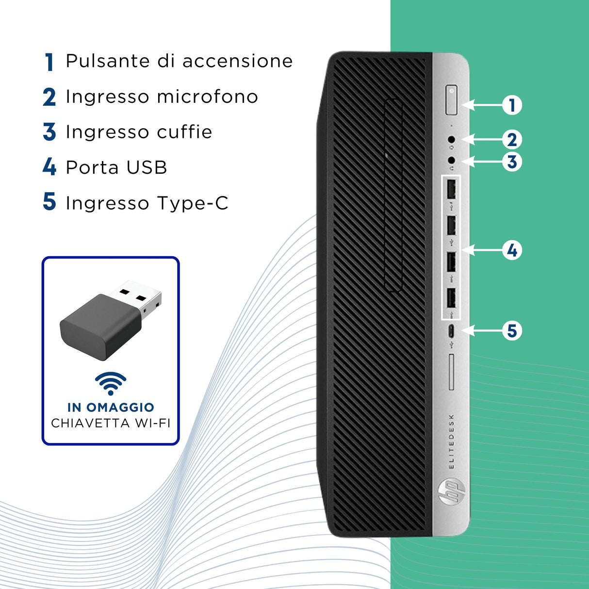 PC Computer Desktop HP 800 G5 SFF i5-9500 Ram 8GB SSD 256GB Win 11 Pro Ricondizionato