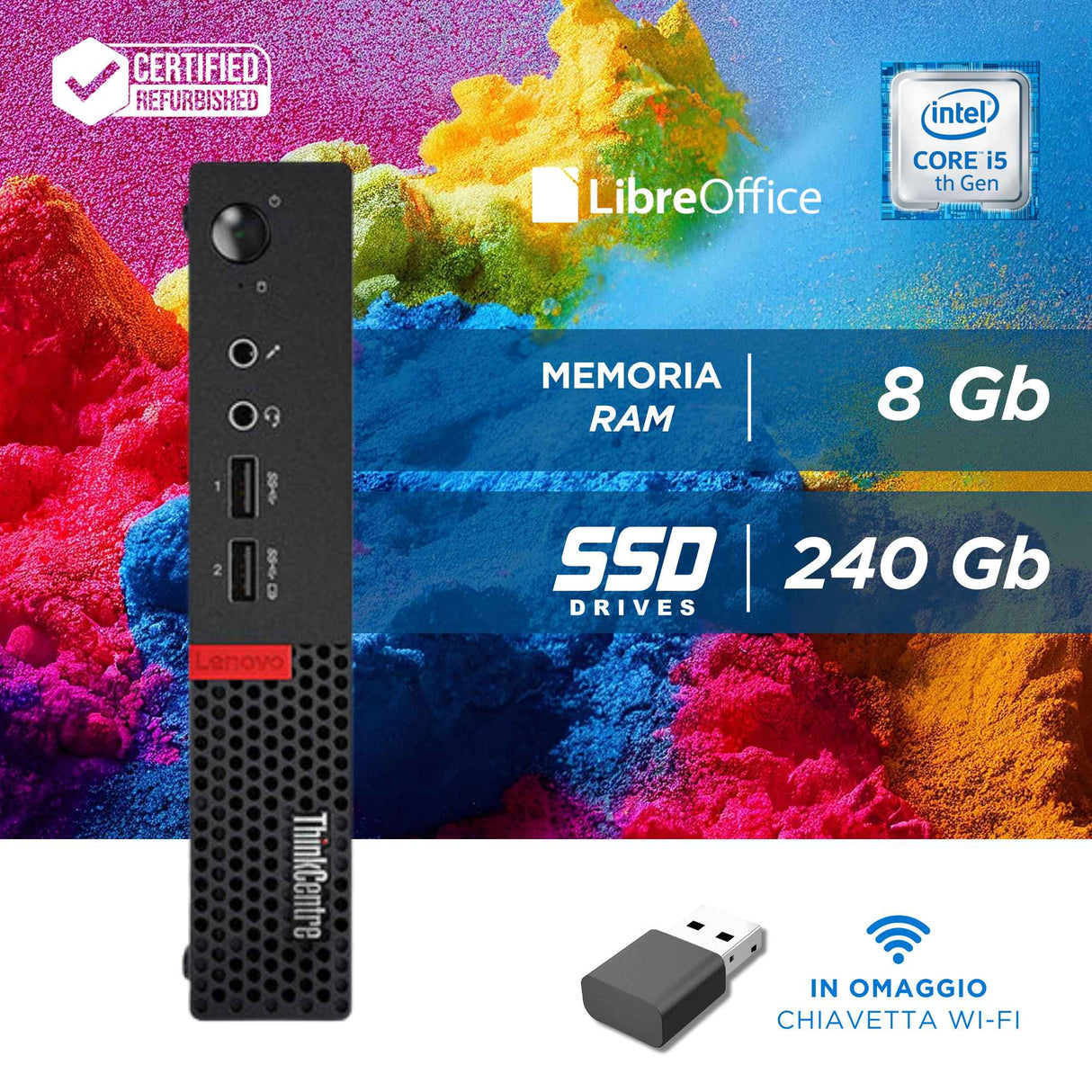 PC Computer Desktop Fisso Lenovo M710Q Intel i7-6700 Ram 8GB SSD 256GB , Monitor 24" Win 10 Pro + Mouse e tastiera