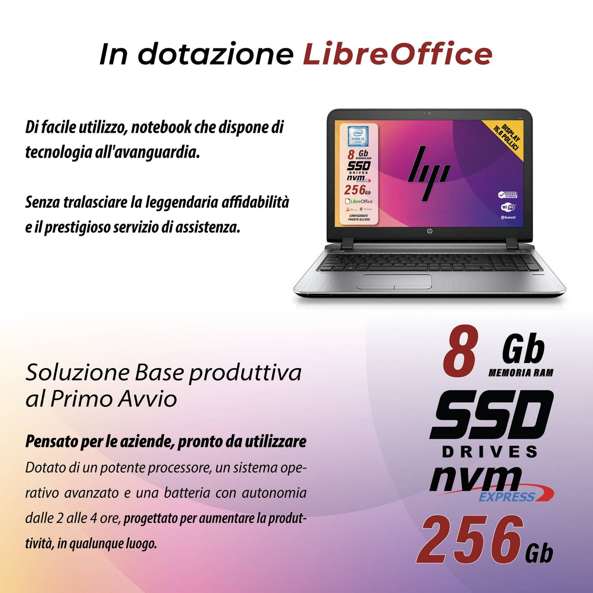 Notebook Pc Portatile HP Probook 450 G3 i5-6200U Ram 8GB 256GB SSD 15,6" Win 10 Pro