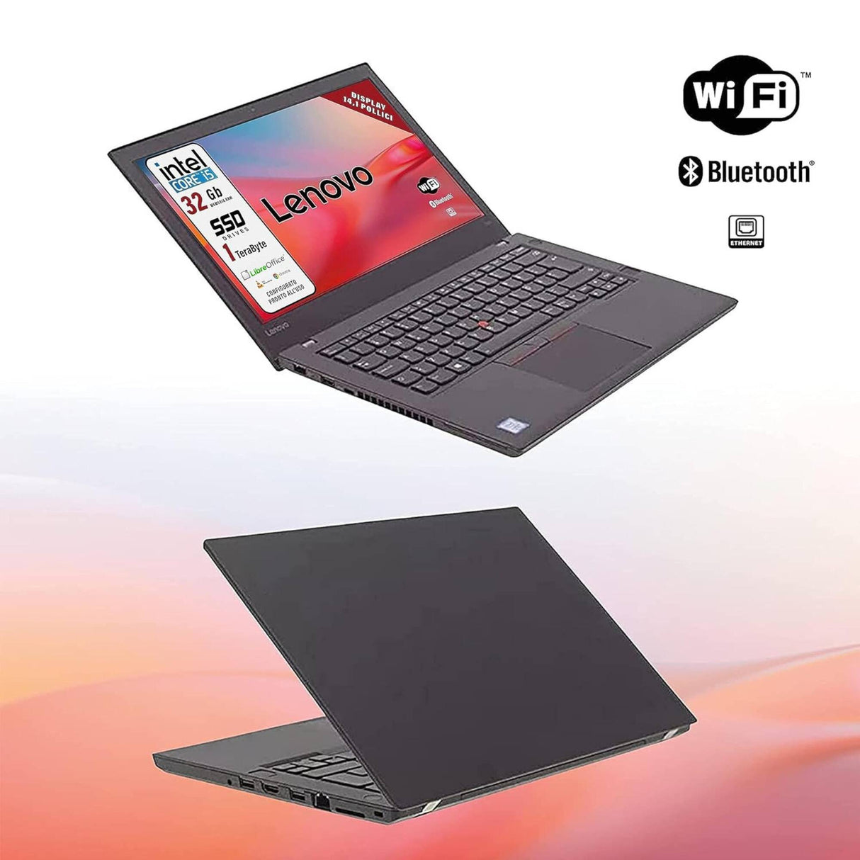 Notebook Pc Portatile Lenovo ThinkPad T470 i5-6200U 14" Ram 32GB SSD 1TB Win 10 Pro