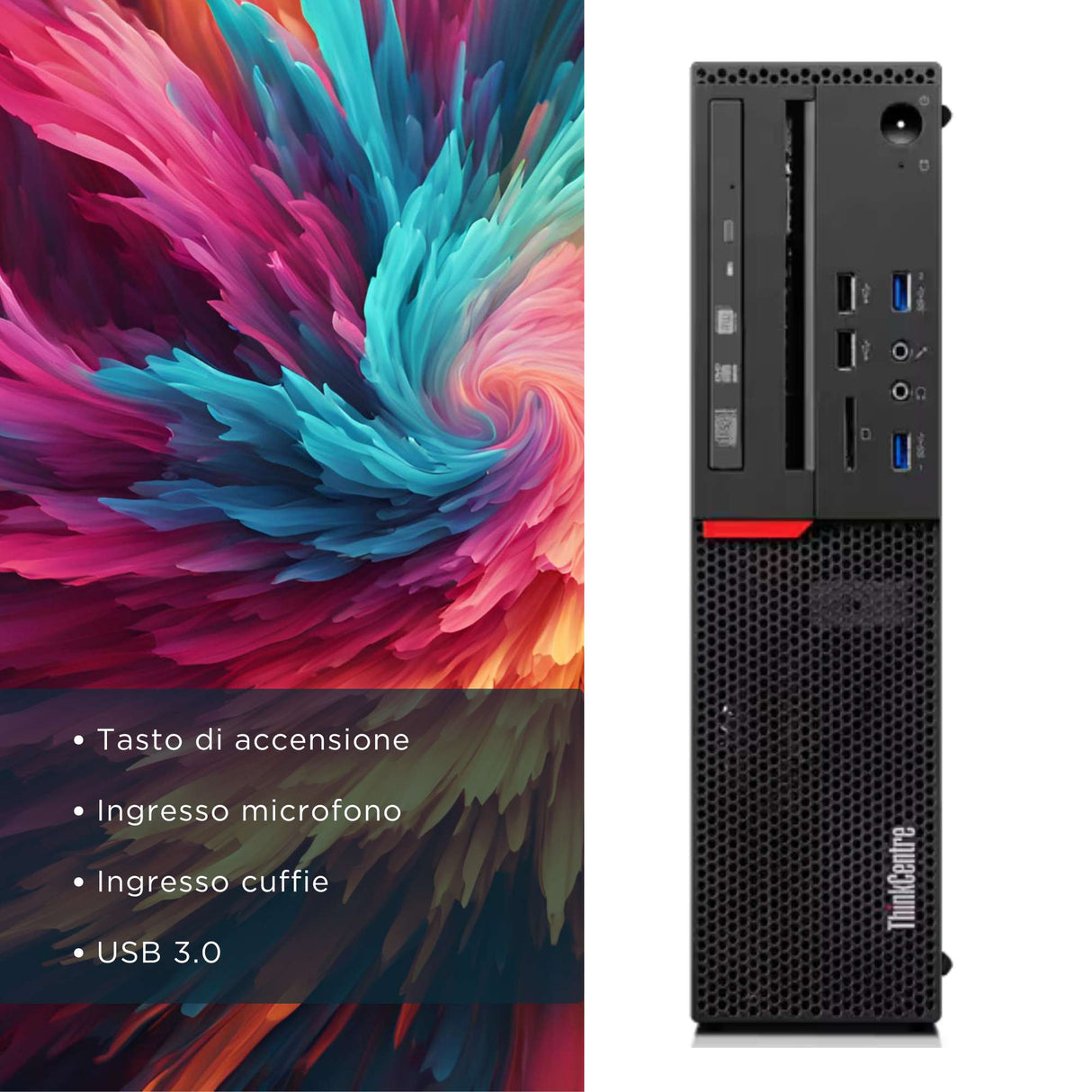 PC Computer Desktop Fisso Lenovo M800 SFF Core i5-6500 Ram 16GB SSD 512GB Win 10 Pro + Monitor 24" FHD + Mouse + Tastiera