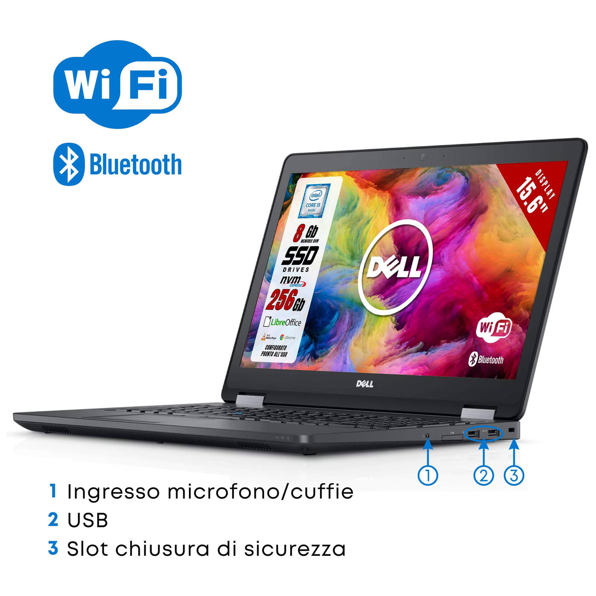 Notebook Pc Portatile Dell 5470 i5-6200u Ram 8GB SSD 256GB 14,1" HD Win 10 Pro