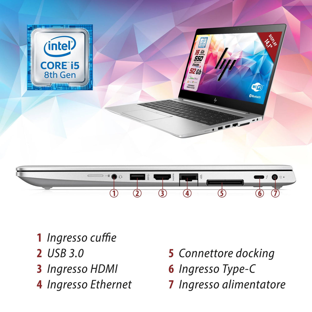 Notebook Pc Portatile HP Elitebook 840 G5 i5-8250u 14,1" Ram 16GB SSD 512GB Win 11 Pro