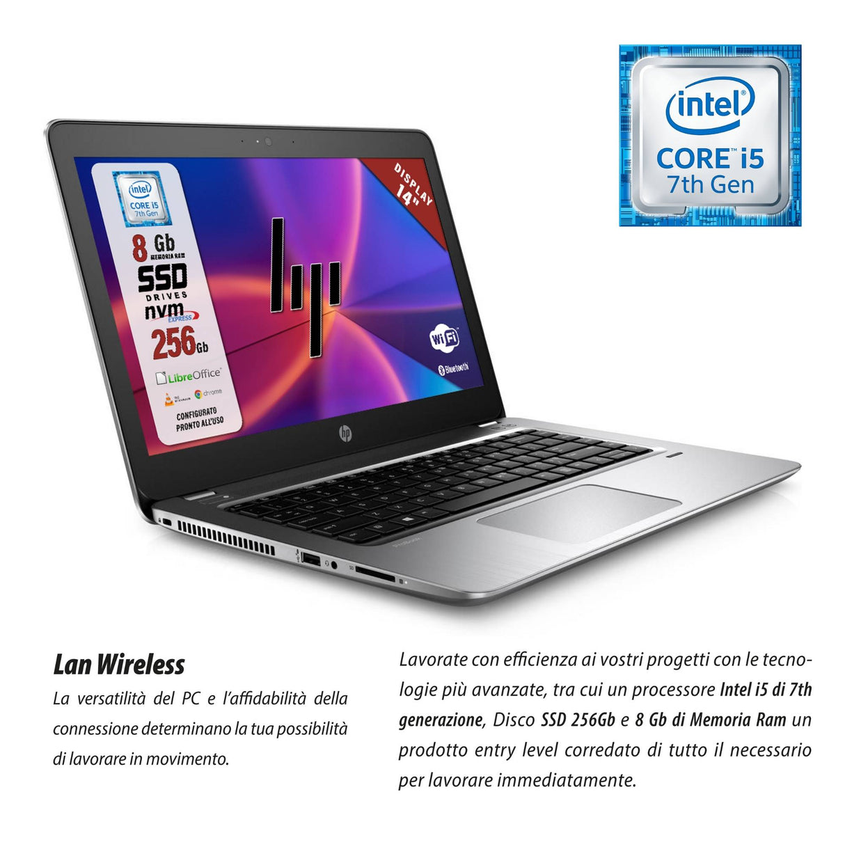 Notebook Pc Portatile HP Probook 440 G4 i5-7200U Ram 8GB 256GB SSD 14,1" Win 10 Pro