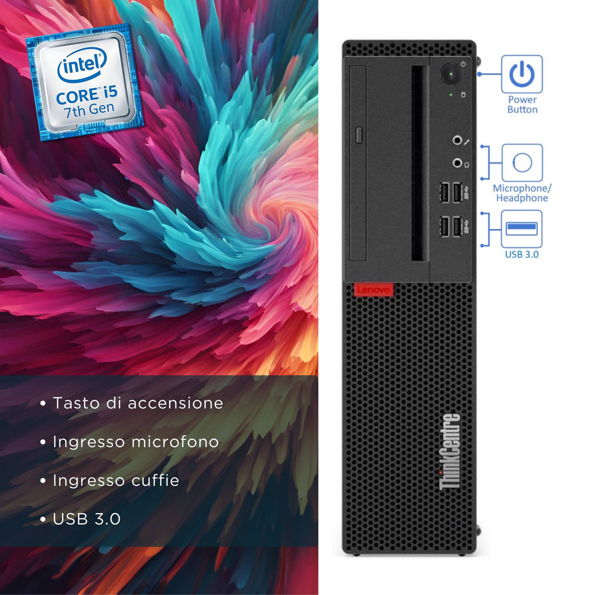 PC Computer Desktop Fisso Lenovo M910s SFF i5-7500 Ram 32Gb SSD 960Gb Win10 Pro