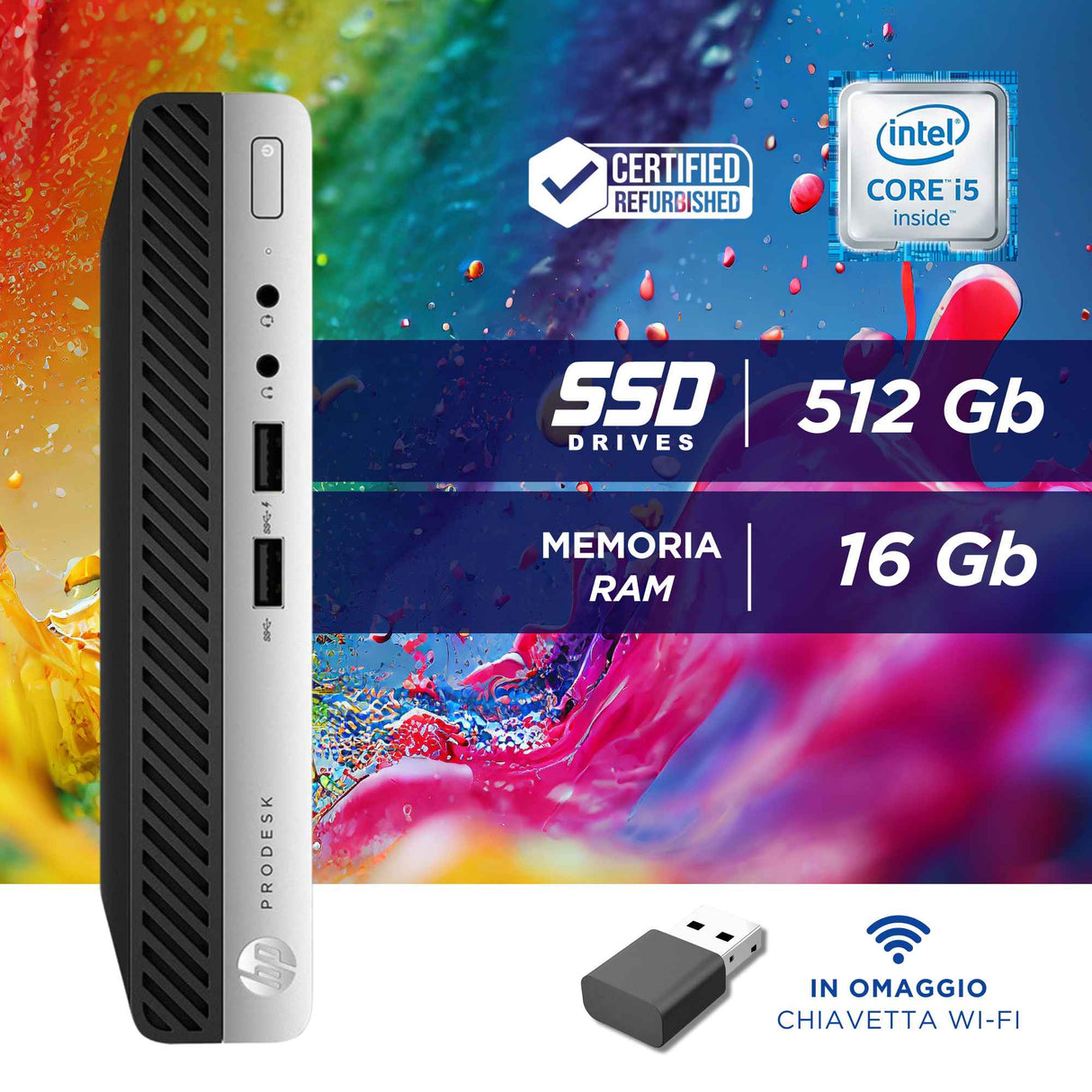 4WF - HP Prodesk 400 G4 MINI I5-8500T Ram 16GB SSD 512GB Win 11 Libre