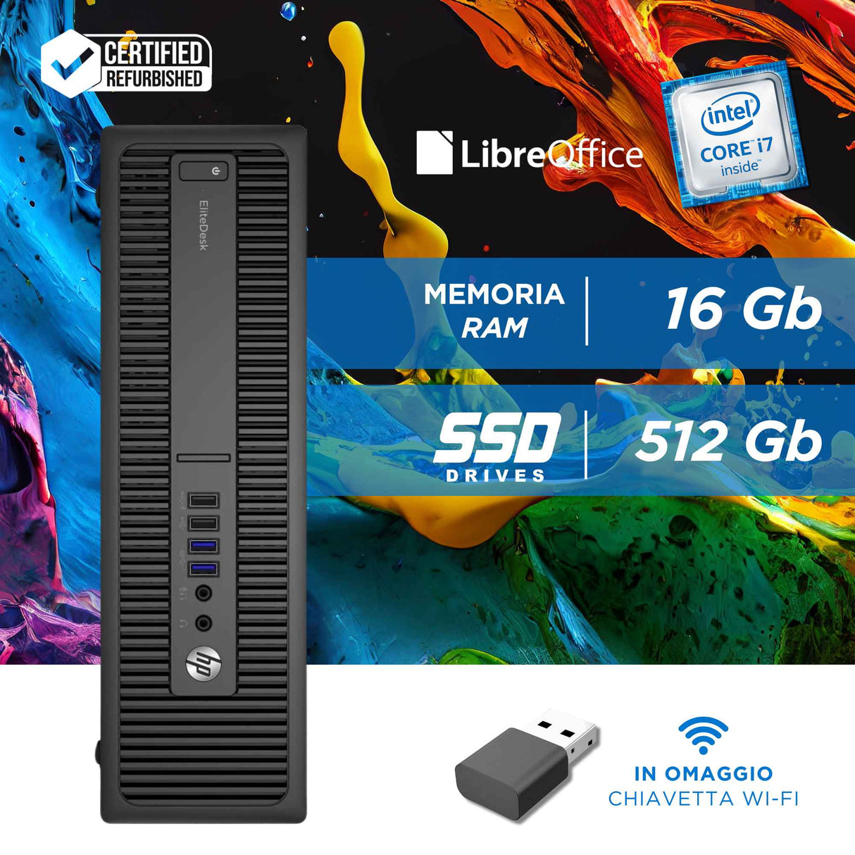 PC Computer Desktop Fisso HP 800 G2 SFF I7-6700 Ram 16GB SSD 512GB Win 10 Pro LIBRE