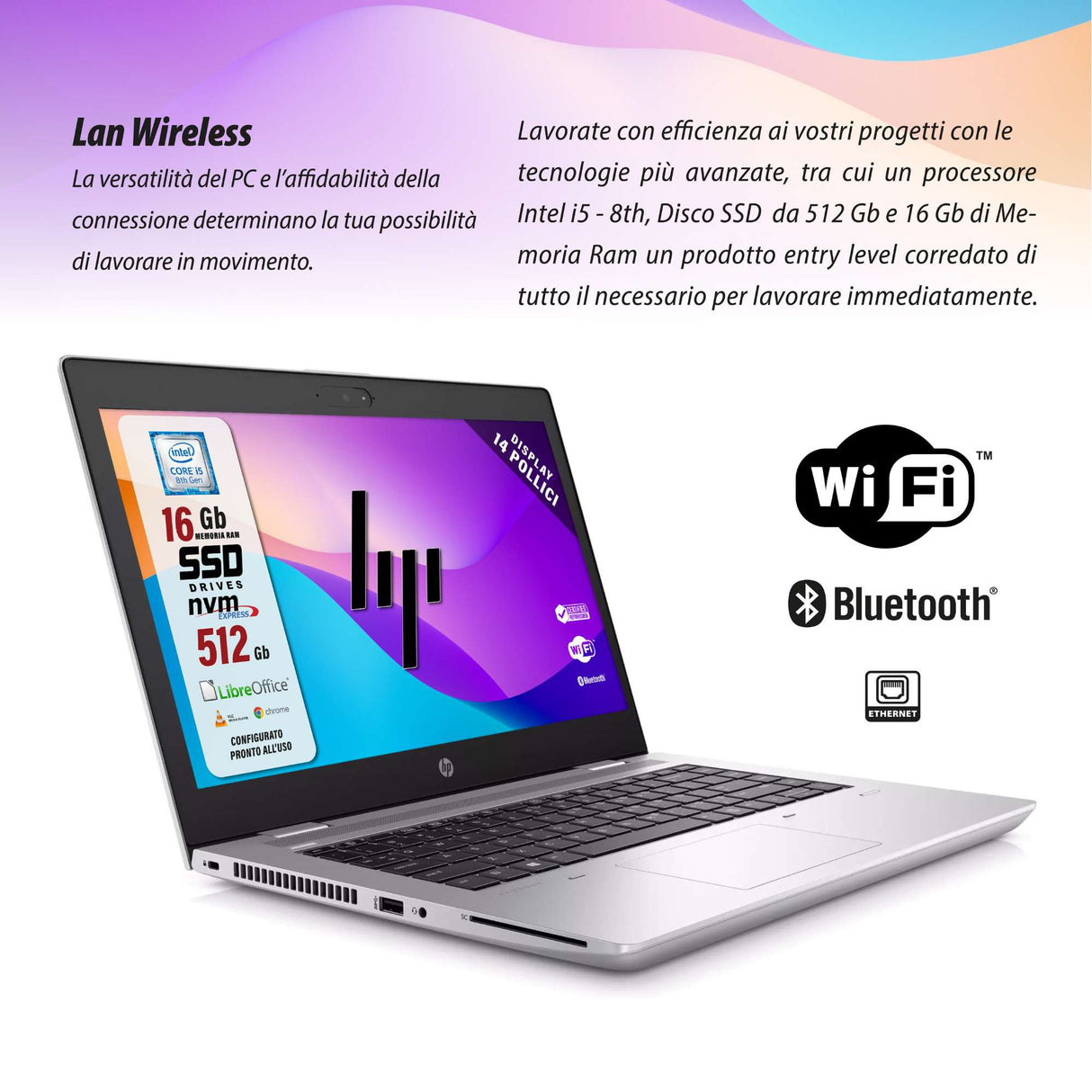 Notebook Pc Portatile HP Probook 640 G4 i5-8250 14,1" Ram 16Gb 512Gb SSD Win 10 Pro