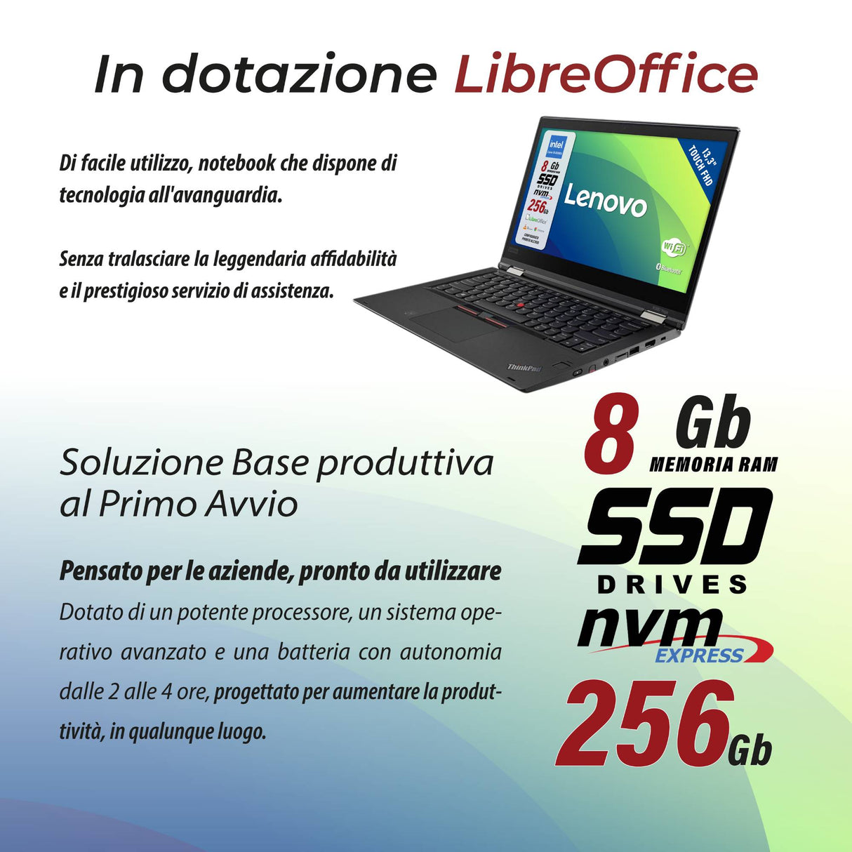 Notebook Pc Portatile Lenovo ThinkPad Yoga X380 i5-8350U 13,3" Ram 8GB 256GB SSD Win 11 Pro