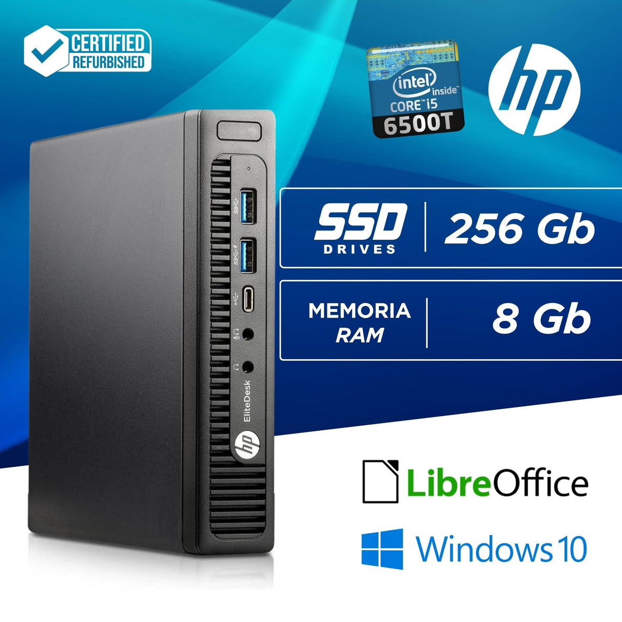 PC Computer Desktop Fisso HP 800 G2 DM i5-6500T Ram 8GB SSD 256GB Win 10 Pro