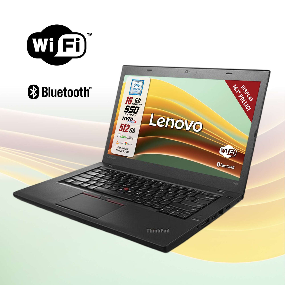 Notebook Pc Portatile Lenovo ThinkPad T460 i5-6200U 14,1" Ram 16GB SSD 512GB Win 10 Pro