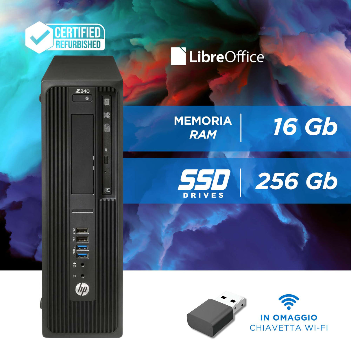 PC Computer Desktop Fisso HP Z240 i7-6700 Ram 16GB SSD 256GB P620 2Gb Win 11 Pro Libre ricondizionato