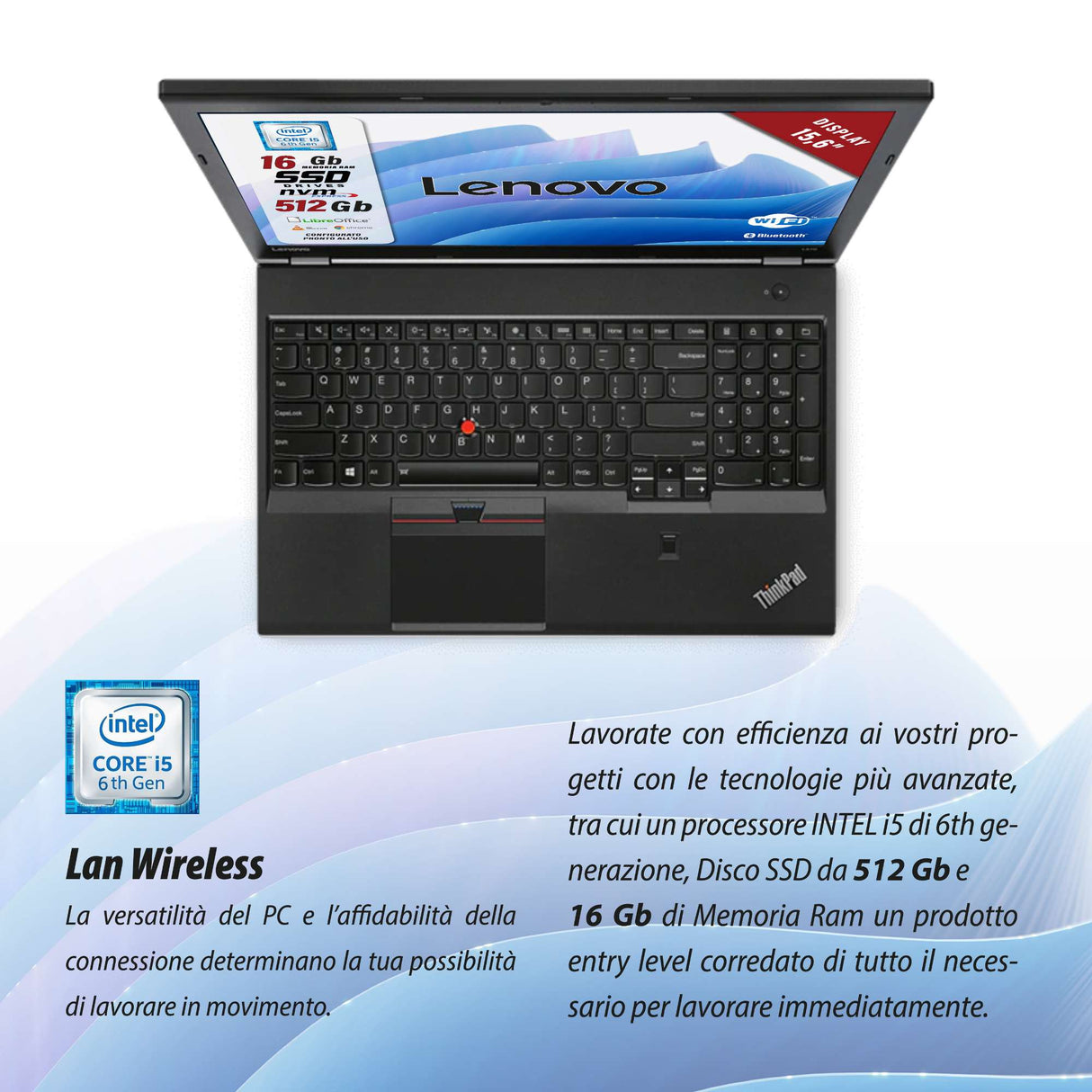 Notebook Pc Portatile Lenovo ThinkPad L570 i5-7200U 15,6" Ram 16GB 512GB SSD Win 10 Pro
