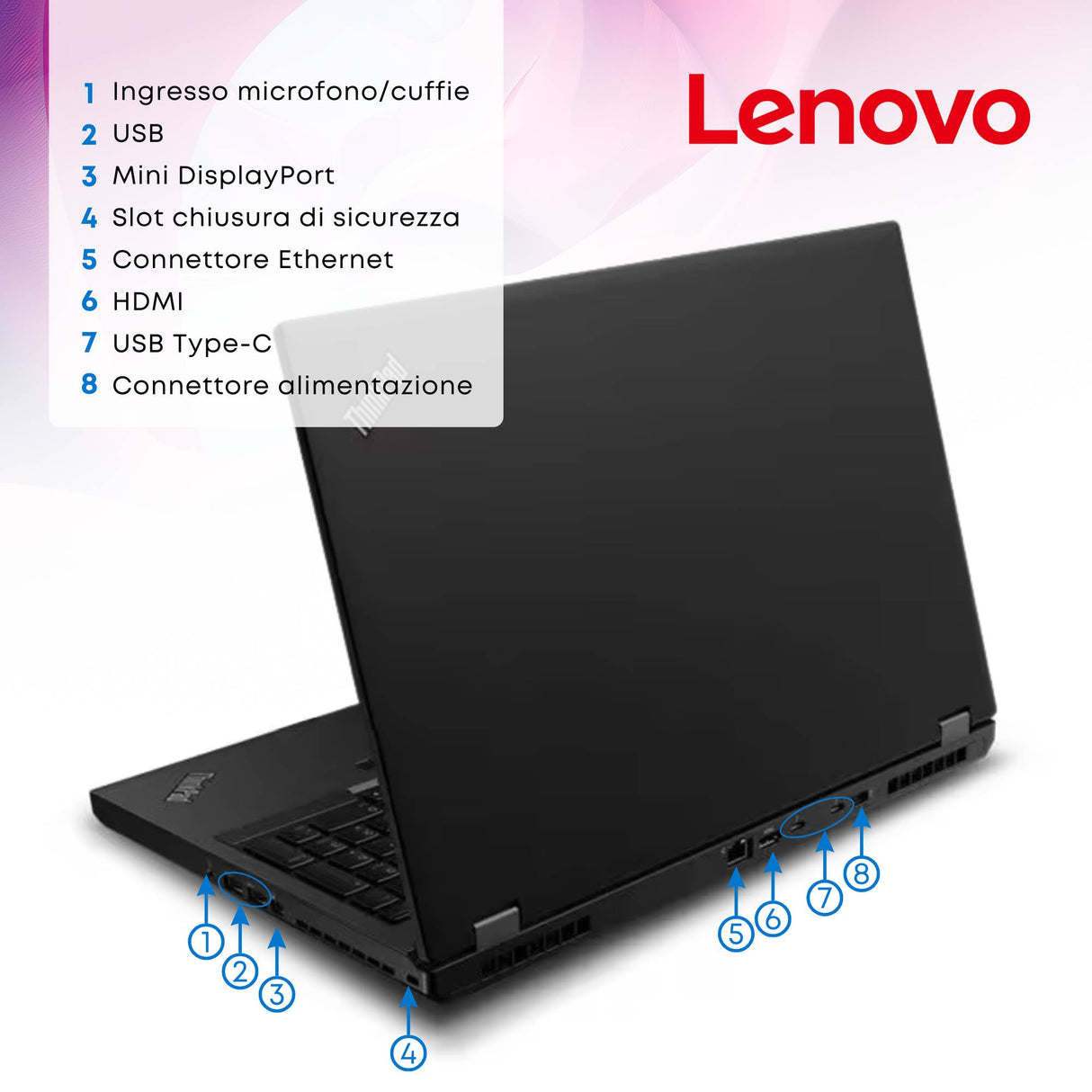 Notebook Pc Portatile Lenovo P52 15.6" I7-8750H 16Gb 512Gb P1000 Quadro W11 Libre ricondizionato
