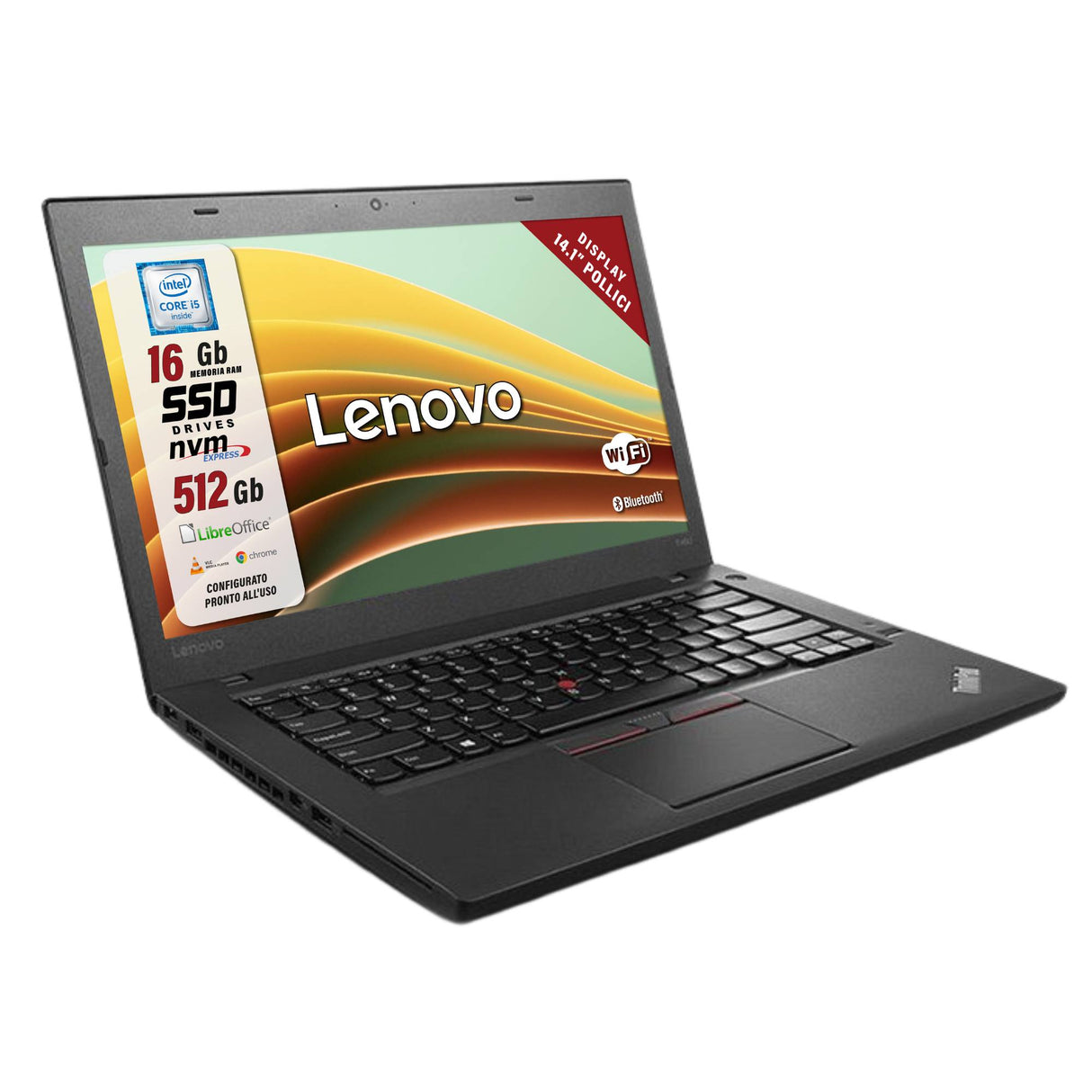 Notebook Pc Portatile Lenovo ThinkPad T460 i5-6200U 14,1" Ram 16GB SSD 512GB Win 10 Pro