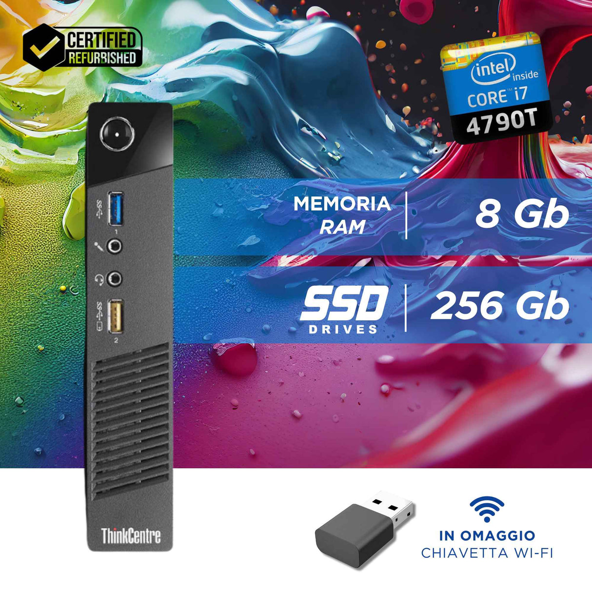 Pc Computer Desktop Fisso Lenovo M73/M93 Tiny i7-4790T Ram 8Gb SSD 256Gb Win 10 Pro